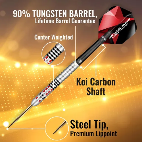 Miniatura 5 de Shot! Punta de acero para dardos, Michael Smith Achieve Match (0.74 oz/0.78 oz/0.81 oz/0.85 oz/0.88 oz/0.92 oz), 90% barril de tungsteno