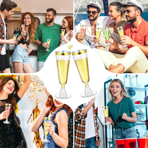Miniatura 6 de Gerrii 300 copas de champán de plástico a granel, copas de champán desechables transparentes de 4.5 onzas, vasos de tostado con borde para boda