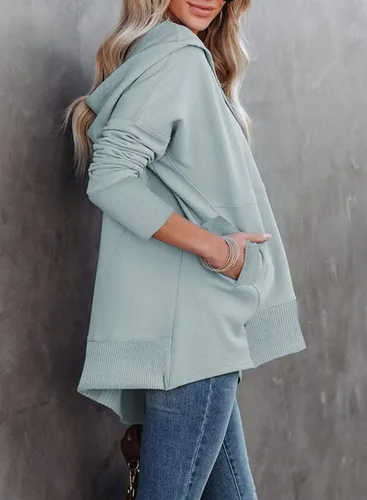 Miniatura 3 de SHEWIN Womens Oversized Sweatshirt Hoodies Casual Button V Neck Hooded Pullover Tops with Pocket