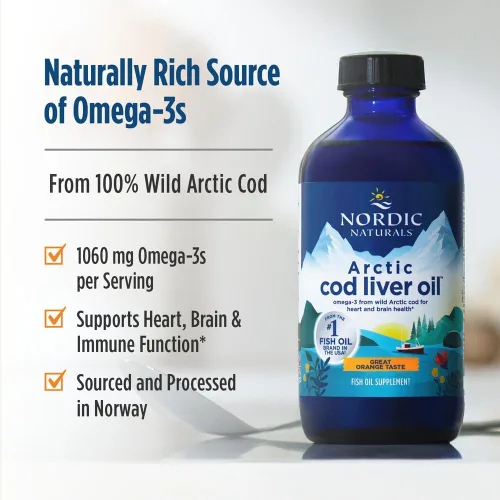 Miniatura 3 de Nordic Naturals Aceite de hígado de bacalao ártico, naranja, 16 onzas, 1060 mg de Omega-3 totales con EPA y DHA, salud cardíaca y cerebral