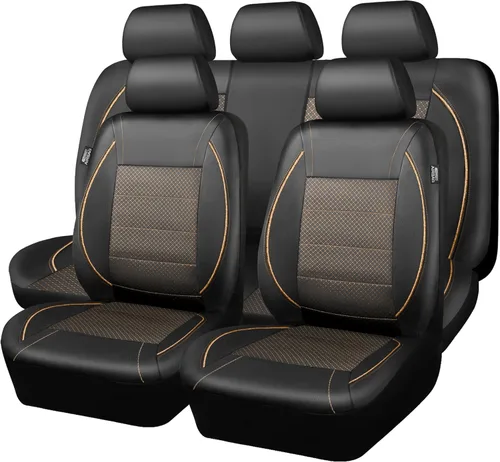 Miniatura 22 de CAR PASS Fundas de Asiento de Automóvil de Cuero Sintético con Ribetes Juego Completo, Fundas de Asiento de Cuero Transpirable Gris para Gris