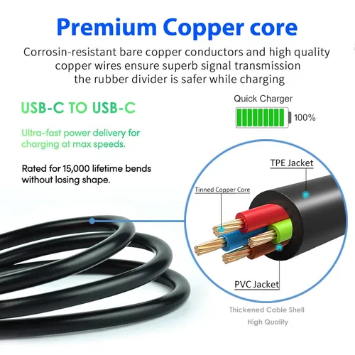 Miniatura 5 de Cable de carga rápida USB-A a USB-C de 6.6 pies para iPad Pro de 12.9 pulgadas (3ª 4ª 5ª 5ª 6ª generación) de 11 pulgadas de 4ª/3ª/2ª/1ª