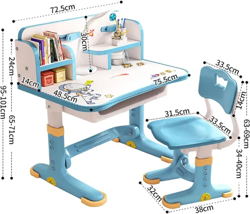 Miniatura 7 de Juego de escritorio y silla para niños, escritorio de estudio para estudiantes en altura ajustable, escritorio ampliado, multiseparación
