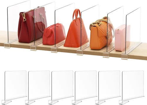 Miniatura 10 de HBlife Paquete de 16 separadores de estantes transparentes, organizador vertical de bolso para armario, perfecto para suéteres, camisas, bolsos