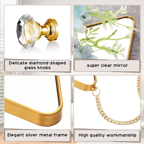 Miniatura 3 de Suzile Juego de 6 espejos de pared de diamantes con cadena para colgar con marco de mango de diamante, espejo de cadena decorativo para entradas