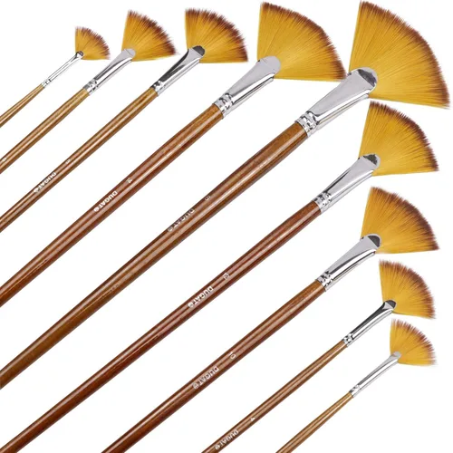 Artist Fan - Juego de 9 pinceles de pintura – Suave pelo de nailon antidesprendimiento de madera mango largo juego de pinceles para pintura acrílica