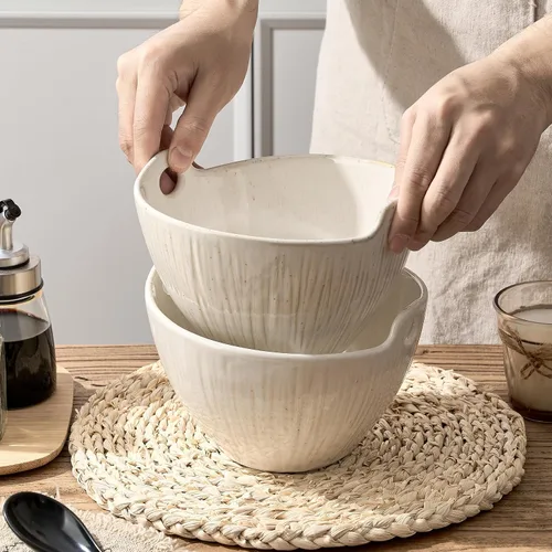 Miniatura 2 de Donburi - Juego de 2 cuencos de cerámica para fideos con palillos y cucharas, juego de 2 cuencos Donburi aptos para lavavajillas para pasta