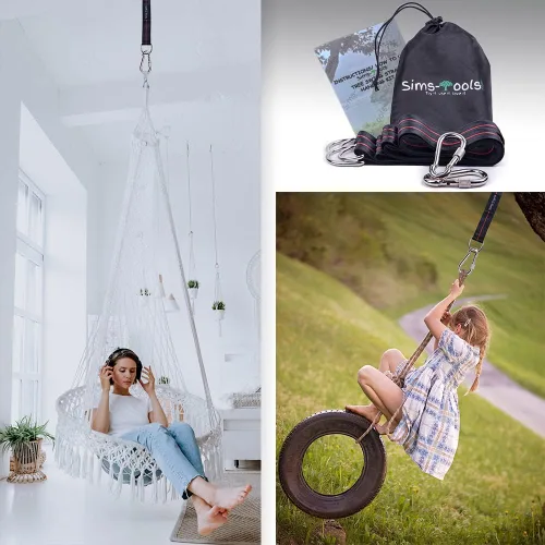 Miniatura 5 de Kit para colgar correas de columpio de árbol, dos ganchos de 10 pies extra largos y resistentes de 2200 libras y dos mosquetones de bloqueo seguros