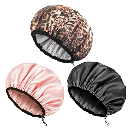 Miniatura 12 de Auban Gorro de ducha para mujer, ajustable, reutilizable, extragrande, gorro de baño impermeable de doble capa, exterior impermeable, forro de EVA
