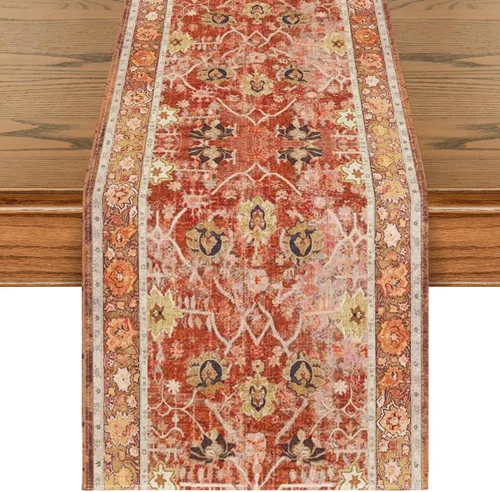 Miniatura 8 de Artoid Mode Camino de mesa estilo bohemio rojo, decoración mágica rústica de granja para cocina y comedor de otoño para decoración de fiesta