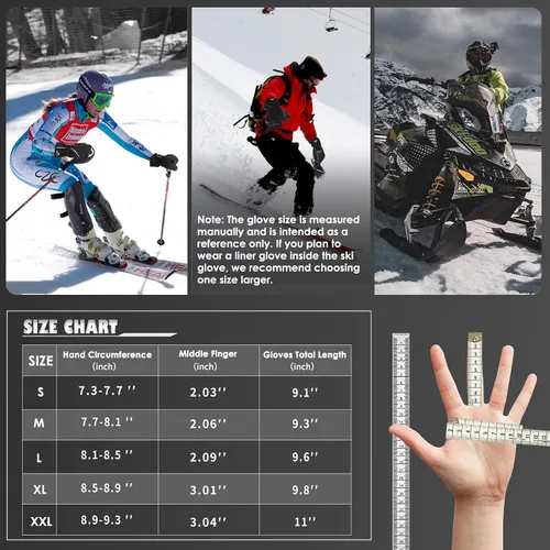 Miniatura 6 de Achiou Guantes de esquí para nieve, impermeables, pantalla táctil, cálidos, para hombres y mujeres, con bolsillo portátil