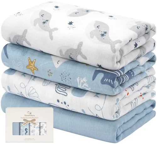 Yoofoss Mantas de muselina orgánicas, 47 x 47 pulgadas, manta de recepción para bebés niños y niñas, esenciales para recién nacidos, suaves y