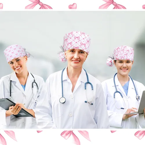 Miniatura 5 de HooLing 6 unidades de gorras para médico y enfermera, ajustable, con botones, con banda para el sudor y lazo