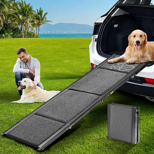 Rampa para Perros para Automóvil de 63" de Largo y 17.3" de Ancho, Rampas Portátiles para Perros Grandes con Superficie de Alfombra Antideslizante,