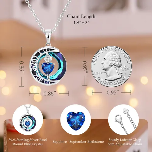 Miniatura 48 de Collares de cristal para mujer, regalos para aniversario de esposa, regalos de cumpleaños para mujeres, collar de zafiro azul con la frase "I Love