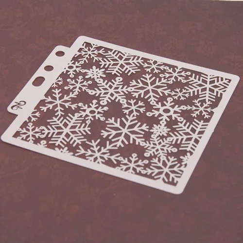 Miniatura 5 de Plantillas de pintura de plástico PET con diseño hueco de copo de nieve, perfectas para diseño textil, decoración de pared, ventana, papel, álbumes