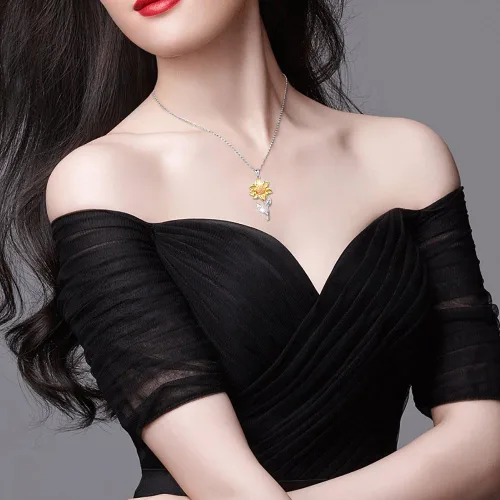 Miniatura 4 de Collar de plata de ley S925 con dije de girasol con circonita cúbica o aretes para mujer de 18.0in