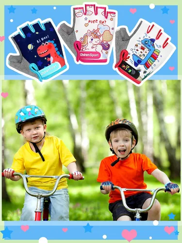 Miniatura 19 de SATINIOR 3 pares de guantes de medio dedo antideslizantes de gel para ciclismo, guantes de gimnasia ajustables para niñas y niños