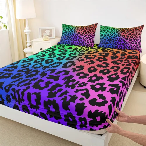 Miniatura 9 de Juego de sábanas con estampado de manchas de piel de cheetah abstracto, sábana bajera tamaño individual para niños, niñas y mujeres, decoración