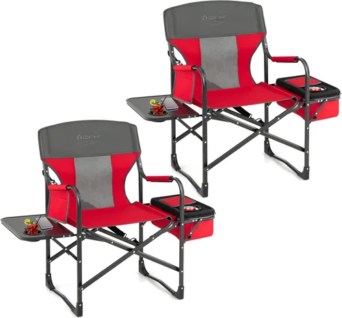 Miniatura 14 de COSTWAY Silla de camping plegable, silla de director de alta resistencia soporta 400 libras para adultos con mesa auxiliar, bolsa refrigeradora