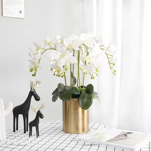 Miniatura 4 de FagusHome 6 piezas de flores artificiales de Phalaenopsis con 2 paquetes de hojas, flores artificiales de orquídea para decoración del hogar