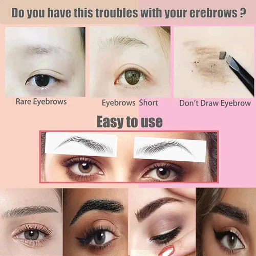 Miniatura 4 de 77 pares de calcomanías de tatuaje de cejas, 4D, impermeables, naturales, para cejas, de larga duración, perfectas para mujeres y niñas (negro)