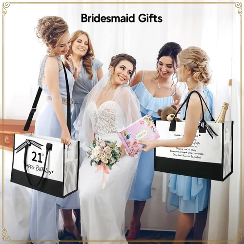 Miniatura 6 de TRSODD Regalos de cumpleaños para mujer, bolsa de lona con inicial con correa ajustable para el hombro y bolsa de maquillaje, regalos para mamá