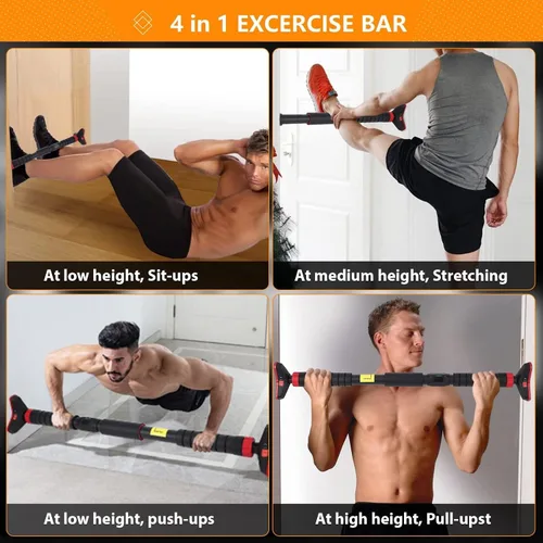 Miniatura 7 de Adjustable Pull Up Bar for Doorway - 440LBS Weight Capacity, No Screws Installation with Level Meter and Auto Lock, Chin Up Bar for Home Gym