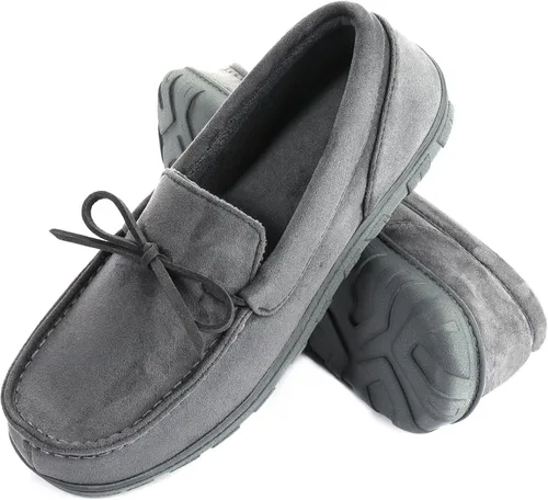 Miniatura 2 de LazyStep Pantuflas tipo mocasín de microgamuza para hombre, para interiores y exteriores, con espuma viscoelástica cómoda