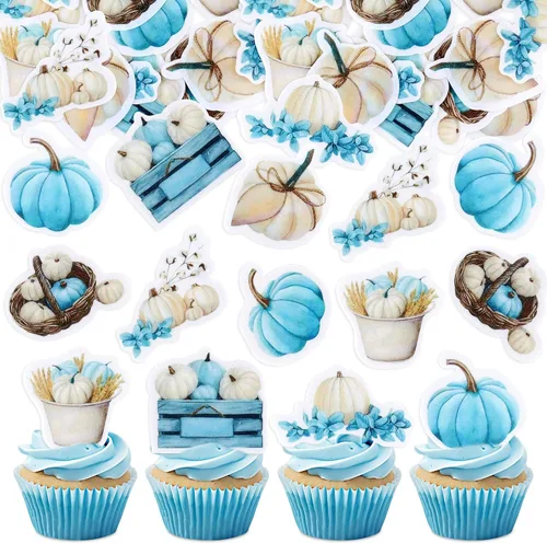 Miniatura 13 de 24 adornos para cupcakes de calabaza con purpurina, decoraciones de baby shower, tema de cosecha de otoño, suministros para fiestas de cumpleaños
