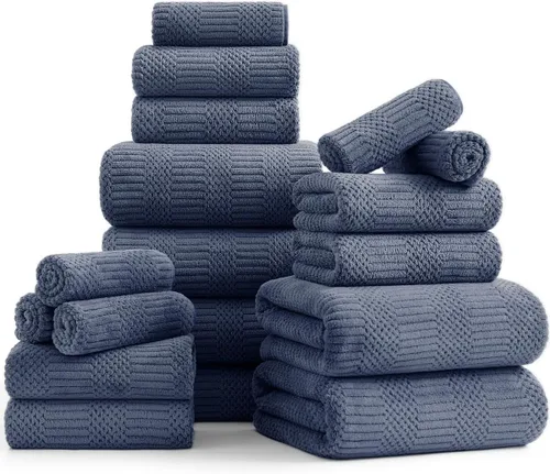 Miniatura 30 de Juego de 8 toallas de baño extra grandes azules - 2 toallas de baño extra grandes, 2 toallas de mano, 4 toallas faciales - 600GSM suaves, altamente