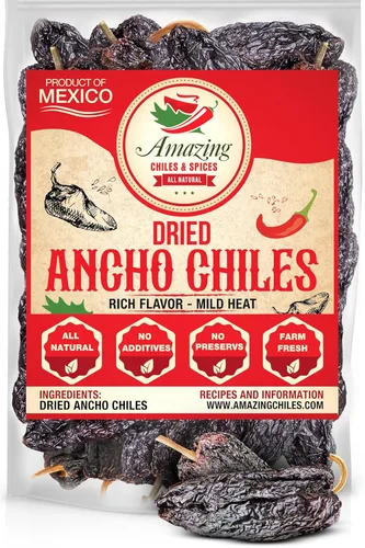 Chiles Anchos Secos 8 oz – Naturales y Premium. Excelentes para Recetas como Mole Mexicano, Salsas, Guisos, Salsa, Carnes, Enchiladas. Calor Suave a
