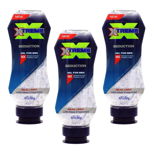 Xtreme Gel Seduction Styling Hair Gel para hombres con aloe vera y control de 48 horas, botella exprimible de 9.17 onzas (paquete de 3)