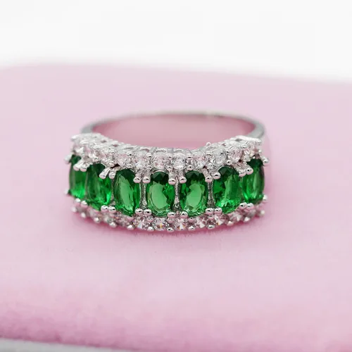 Miniatura 4 de Uloveido 7 piedras de circonio cúbico verde media lunamenisco anillos compromiso, los mejores regalos para mujeres niñas tamaño 6 7 8 9 J501