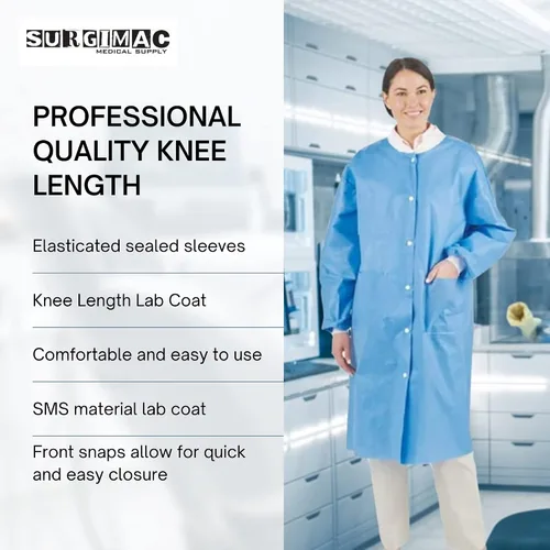 Miniatura 3 de Abrigos de laboratorio desechables, hasta la rodilla, vestidos desechables SMS, abrigo de laboratorio de química unisex, bata médica desechable