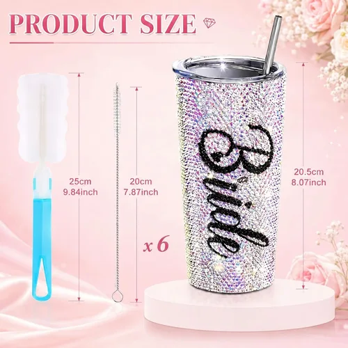 Miniatura 2 de Vesici Vaso de novia con diamantes brillantes de 20 onzas, taza de novia aislada con popote y tapa, regalos de boda para fiesta de compromiso