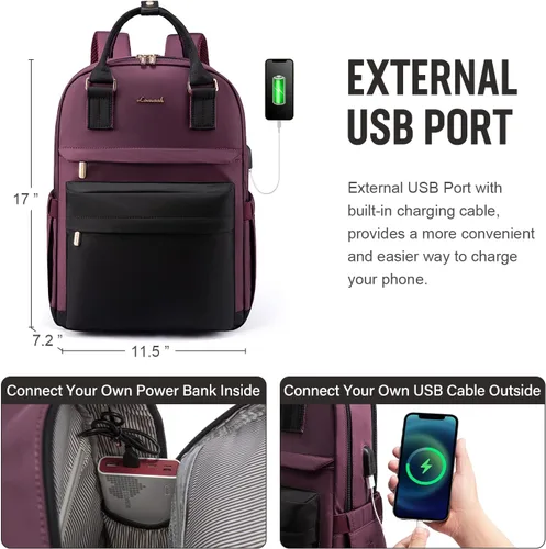 Miniatura 5 de LOVEVOOK - Mochila de computadora portátil para mujeres y niñas, mochila escolar de 15.6 pulgadas, mochila de libro linda, mochila de computadora