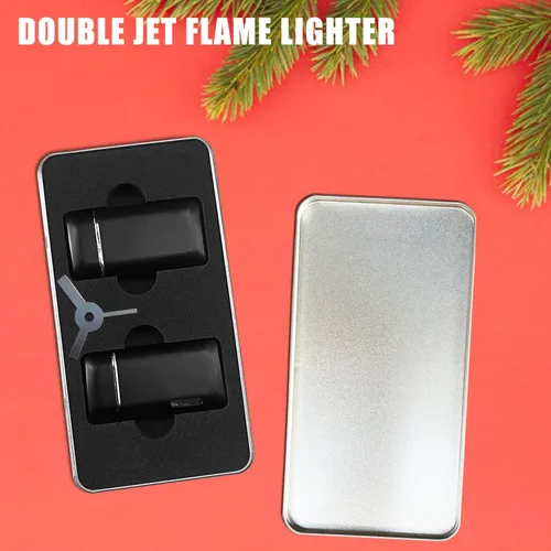 Miniatura 5 de Futlidys Paquete de 2 mini antorchas de butano recargable, encendedor de butano de doble llama con ventana visible, encendedor de chorro ajustable