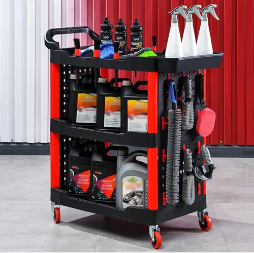 Miniatura 2 de Carro de herramientas mecánica portátil, organizador profesional de almacenamiento de botellas de automóvil, estación de banco de trabajo de Rojo