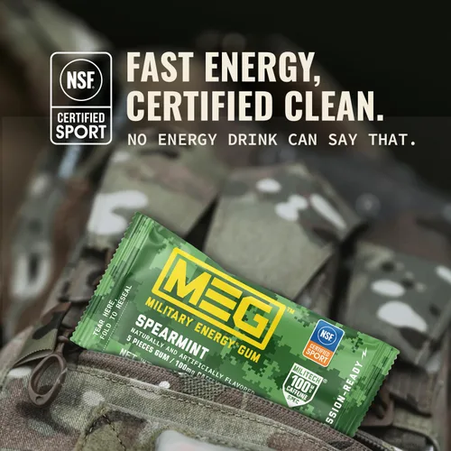 Miniatura 7 de MEG - Goma de mascar de energía militar 100 mg de cafeína por pieza + aumenta la energía + aumenta el rendimiento físico + menta verde paquete