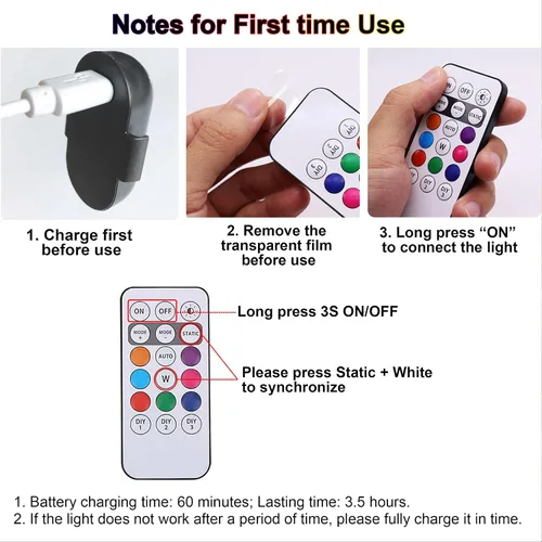Miniatura 4 de 4 luces estroboscópicas LED RGB inalámbricas con control remoto, 8 colores, 10 modos, recargable por USB, impermeable, anticolisión, luz