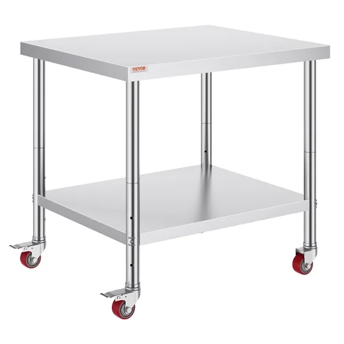 Miniatura 12 de Vevor Mesa de trabajo de acero inoxidable con ruedas de 24 x 12 x 32 pulgadas, mesa de preparación con 4 ruedas, mesa de trabajo resistente