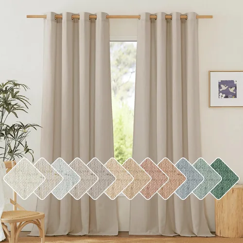 Miniatura 255 de NICETOWN Cortinas de lino natural con textura de lino para dormitorio, mezcla de lino rústica con ojales en la parte superior, semitransparentes