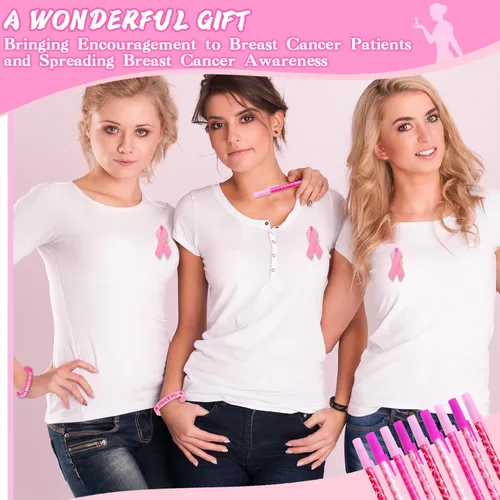 Miniatura 5 de JUNEBRUSHS 60 Pack Breast Cancer Awareness Accessories Set, 20Pcs Pink Ribbon Pens 20Pcs Breast Cancer Awareness Bracelets 20Pcs Breast Cancer Pins