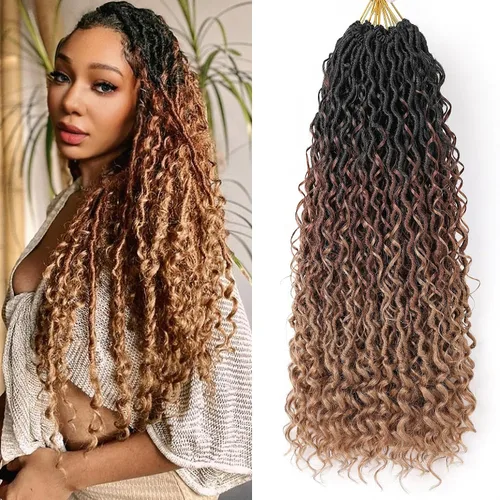 Cabello de Ganchillo Goddess Locs Bohemio de Tres Tonos de 22 Pulgadas, 8 Paquetes de Cabello de Ganchillo Goddess Faux Locs con Extremos Rizados,