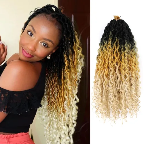 Miniatura 73 de Cabello de Crochet de 8 Pulgadas para Mujeres Negras, 7 Paquetes de Cabello de Crochet Goddess Locs con Puntas Rizadas, Locs Falsos Cortos con Bucle