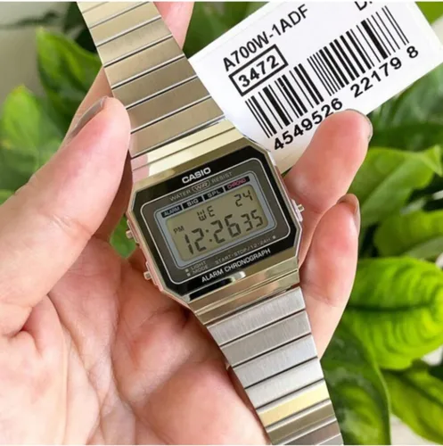 Miniatura 2 de Casio A700W-1A Reloj Digital Unisex Retro Acero Inoxidable LED A700, plateado, Digital