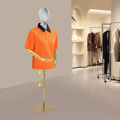 Miniatura 9 de Torso de maniquí femenino con cabeza y brazos posables, forma de vestido ajustable en altura, soporte de medio maniquí, maniquí de ropa con Gris