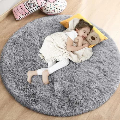Miniatura 13 de Gifeas Alfombra redonda azul para dormitorio de niñas, alfombra circular esponjosa de 4 x 4 pies para decoración de habitación de niños, alfombra