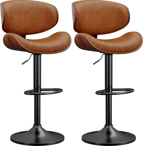 Miniatura 30 de YaFiti - Taburetes giratorios de bar para mostrador de cocina, taburetes de bar ajustables de madera curvada, taburete de bar tapizado en cuero